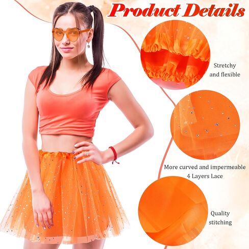 Handepo 18 Pcs Womens Adult Tulle Tutu Skirt Heart Shaped Sunglasses Layered Tutu Adult with Sequin Stars Rimless Colored Heart Glasses Retro 80's Bubble Skirt for Party Favors Multi in Saudi Arabia