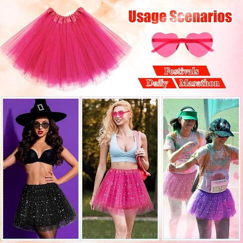 Handepo 18 Pcs Womens Adult Tulle Tutu Skirt Heart Shaped Sunglasses Layered Tutu Adult with Sequin Stars Rimless Colored Heart Glasses Retro 80's Bubble Skirt for Party Favors Multi in Saudi Arabia