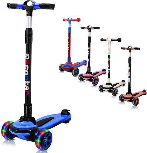 3 Wheels Kick Scooter for Kids Teens Ages 6-18 Years Extral Wide Deck 4 Adjustable Height and Foldable Handlebar LED Flashing Glider Push Scooter for Boys Girls in Saudi Arabia