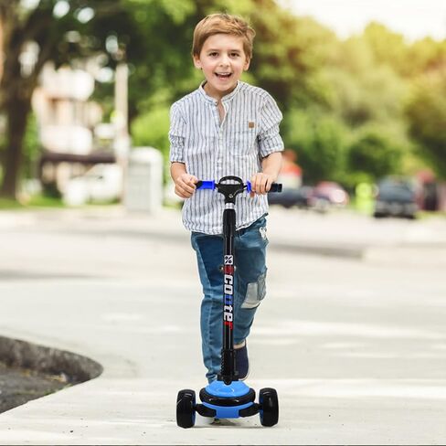 3 Wheels Kick Scooter for Kids Teens Ages 6-18 Years Extral Wide Deck 4 Adjustable Height and Foldable Handlebar LED Flashing Glider Push Scooter for Boys Girls in Saudi Arabia
