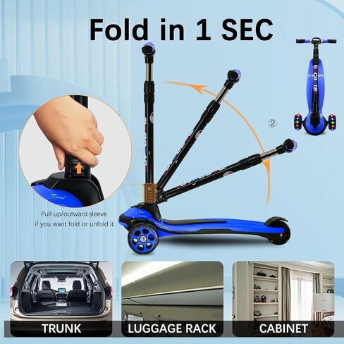 3 Wheels Kick Scooter for Kids Teens Ages 6-18 Years Extral Wide Deck 4 Adjustable Height and Foldable Handlebar LED Flashing Glider Push Scooter for Boys Girls in Saudi Arabia