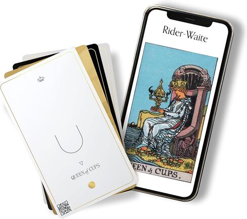 QR-Enhanced Tarot Cards for Beginners & Pros. 78 Card Gold Foil Minimalist Deck with Digital Learning Experience incl. Card Meanings, Rider Waite Imagery, Digital Guide Book & Spanish Translations. in Saudi Arabia