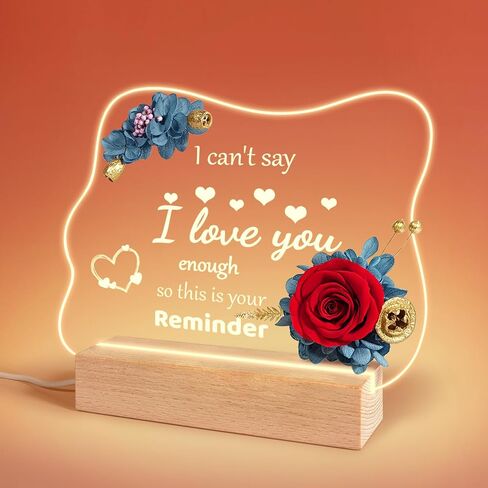 Sunia Night Light Preserved Flowers Rose, Birthday Gifts for Women Wife Mom Husband Girlfriend Boyfriend, Acrylic Engraved Anniversary Wedding Gifts for Couple I Love You in Saudi Arabia