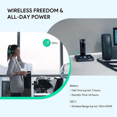 Yealink Upgrade WH63 Wireless DECT Headset,Single Ear Office Headset for Desk Phone and Computer Softphone,Teams Certified,Noise Cancelling Mic,Compatible Polycom Grandstream IP Phone in Saudi Arabia