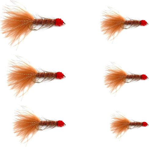 Feeder Creek Egg Sucking Leech Flies – 12 Pack Streamer Fly Assortment for Trout, Steelhead & Salmon – Egg Sucking Leech with Red Head in Kuwait