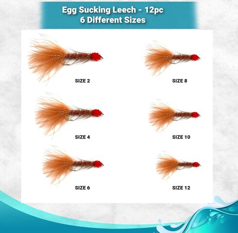 Feeder Creek Egg Sucking Leech Flies – 12 Pack Streamer Fly Assortment for Trout, Steelhead & Salmon – Egg Sucking Leech with Red Head in Kuwait