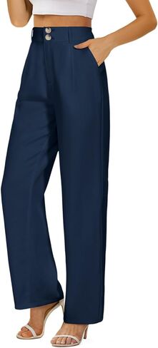 بنطلون نسائي من Onlypuff باللون الأزرق والرمادي سروال فستان عالي الخصر مناسب للعمل بأرجل واسعة وبنطلون كاجوال L in Kuwait