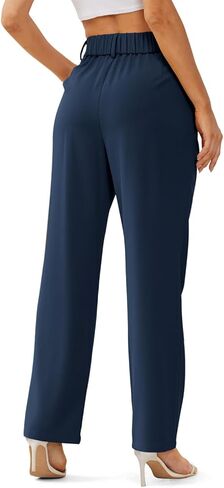 بنطلون نسائي من Onlypuff باللون الأزرق والرمادي سروال فستان عالي الخصر مناسب للعمل بأرجل واسعة وبنطلون كاجوال L in Kuwait