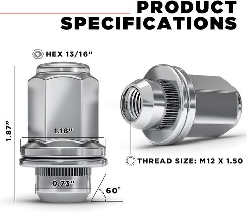 White Knight 5307L-4 Chrome M12 x 1.50 Factory Style Long Mag (1.87" Height) Lug Nut with Washer for Toyota and Lexus, 4 Pack in Saudi Arabia