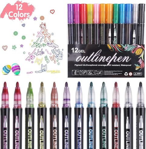 مجموعة أقلام تحديد لامعة مكونة من 12 لونًا من ستيفورد، خط مزدوج، مجموعة أقلام معدنية علامات مخططة للأطفال الذين تتراوح أعمارهم بين 8 و12 عامًا، مجموعة أقلام لامعة لامعة لتحية عيد الميلاد، والحرف الفنية اليدوية، وحجز القصاصات in Kuwait