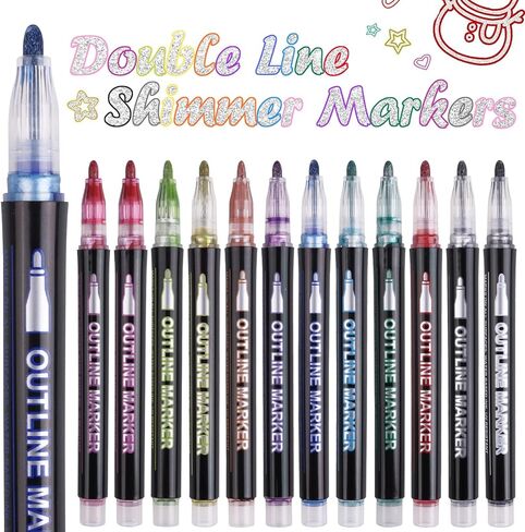 مجموعة أقلام تحديد لامعة مكونة من 12 لونًا من ستيفورد، خط مزدوج، مجموعة أقلام معدنية علامات مخططة للأطفال الذين تتراوح أعمارهم بين 8 و12 عامًا، مجموعة أقلام لامعة لامعة لتحية عيد الميلاد، والحرف الفنية اليدوية، وحجز القصاصات in Kuwait