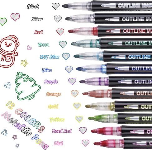 مجموعة أقلام تحديد لامعة مكونة من 12 لونًا من ستيفورد، خط مزدوج، مجموعة أقلام معدنية علامات مخططة للأطفال الذين تتراوح أعمارهم بين 8 و12 عامًا، مجموعة أقلام لامعة لامعة لتحية عيد الميلاد، والحرف الفنية اليدوية، وحجز القصاصات in Kuwait