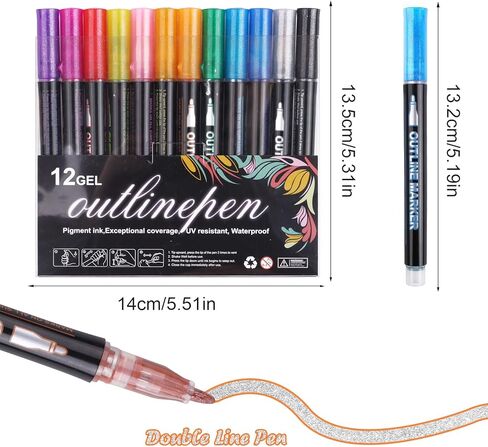 مجموعة أقلام تحديد لامعة مكونة من 12 لونًا من ستيفورد، خط مزدوج، مجموعة أقلام معدنية علامات مخططة للأطفال الذين تتراوح أعمارهم بين 8 و12 عامًا، مجموعة أقلام لامعة لامعة لتحية عيد الميلاد، والحرف الفنية اليدوية، وحجز القصاصات in Kuwait