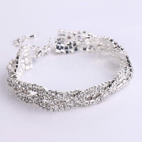 Mycitta Wedding Bracelet for Brides Fashion Sparkly Clear Rhinestone Crystal Simulated Diamond Art Deco Bracelet for Party Prom Pageant Bridesmaids Gift Bridal Bangle Jewelry for Women and Girls in Saudi Arabia