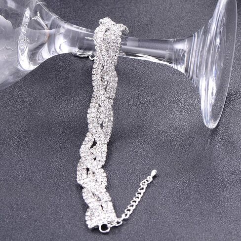Mycitta Wedding Bracelet for Brides Fashion Sparkly Clear Rhinestone Crystal Simulated Diamond Art Deco Bracelet for Party Prom Pageant Bridesmaids Gift Bridal Bangle Jewelry for Women and Girls in Saudi Arabia