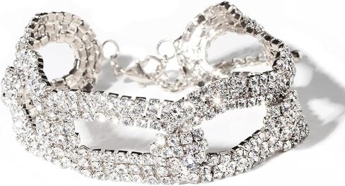 Mycitta Wedding Bracelet for Brides Fashion Sparkly Clear Rhinestone Crystal Simulated Diamond Art Deco Bracelet for Party Prom Pageant Bridesmaids Gift Bridal Bangle Jewelry for Women and Girls in Saudi Arabia