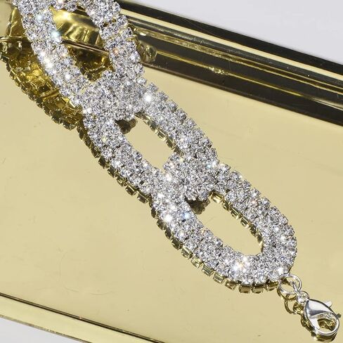 Mycitta Wedding Bracelet for Brides Fashion Sparkly Clear Rhinestone Crystal Simulated Diamond Art Deco Bracelet for Party Prom Pageant Bridesmaids Gift Bridal Bangle Jewelry for Women and Girls in Saudi Arabia