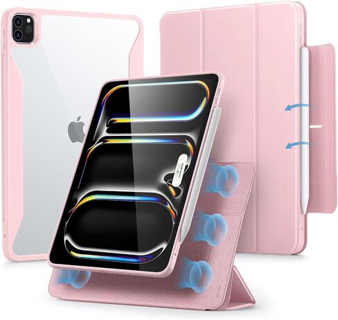 حافظة ESR لجهاز iPad Pro 13 بوصة (2024)، حافظة iPad Pro 13 مع حامل قلم رصاص، غطاء مغناطيسي قابل للإزالة، حامل عمودي، يدعم بالكامل قلم الرصاص Pro والقلم الرصاص (USB-C)، سلسلة Rebound 360، وردي in Kuwait