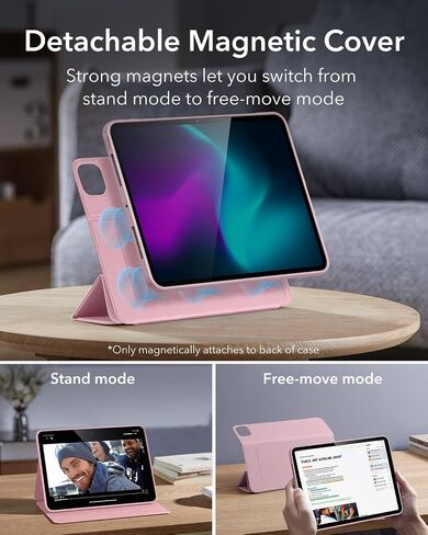 حافظة ESR لجهاز iPad Pro 13 بوصة (2024)، حافظة iPad Pro 13 مع حامل قلم رصاص، غطاء مغناطيسي قابل للإزالة، حامل عمودي، يدعم بالكامل قلم الرصاص Pro والقلم الرصاص (USB-C)، سلسلة Rebound 360، وردي in Kuwait