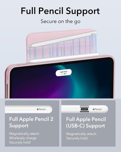 حافظة ESR لجهاز iPad Pro 13 بوصة (2024)، حافظة iPad Pro 13 مع حامل قلم رصاص، غطاء مغناطيسي قابل للإزالة، حامل عمودي، يدعم بالكامل قلم الرصاص Pro والقلم الرصاص (USB-C)، سلسلة Rebound 360، وردي in Kuwait