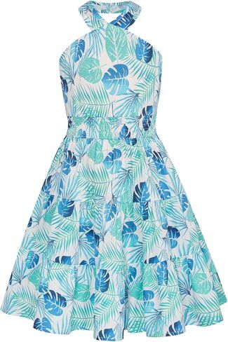 GRACE KARIN Girls Summer Hawaiian Dress Halter Neck Sleeveless Midi Floral Dress 8-10 Years,White and Teal in Saudi Arabia