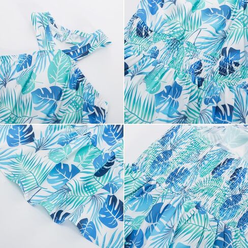 GRACE KARIN Girls Summer Hawaiian Dress Halter Neck Sleeveless Midi Floral Dress 8-10 Years,White and Teal in Saudi Arabia
