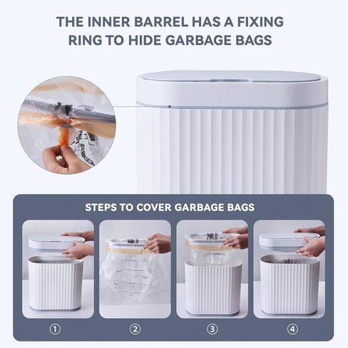 Motion Sensor Trash Can - ELPHECO 9.5 litres Waterproof Motion Sensor Trash Can, 2.5 Gallon Bathroom Trash Can, Garbage Bin for Kitchen and Office Use, White with Golden Trim in Kuwait