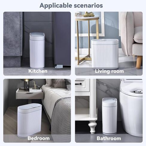 Motion Sensor Trash Can - ELPHECO 9.5 litres Waterproof Motion Sensor Trash Can, 2.5 Gallon Bathroom Trash Can, Garbage Bin for Kitchen and Office Use, White with Golden Trim in Kuwait