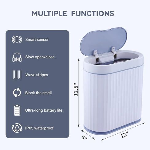 Motion Sensor Trash Can - ELPHECO 9.5 litres Waterproof Motion Sensor Trash Can, 2.5 Gallon Bathroom Trash Can, Garbage Bin for Kitchen and Office Use, White with Golden Trim in Kuwait
