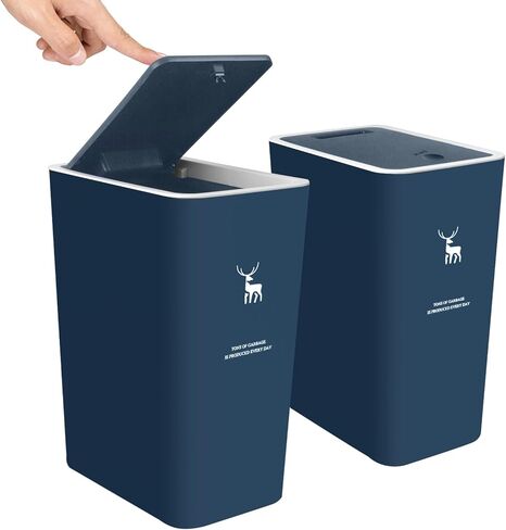XPIY Trash Can with Lid, 2 Pack 4 Gallons/15 Liters Garbage Can with Press Top, Small Trash Can Dog Proof, Plastic Trash Bin, Waste Basket for Bathroom|Kitchen|Bedroom|Office (2, Blue) in Saudi Arabia