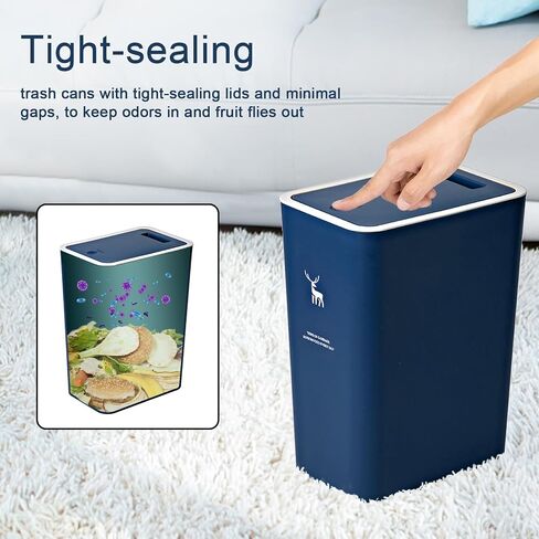 XPIY Trash Can with Lid, 2 Pack 4 Gallons/15 Liters Garbage Can with Press Top, Small Trash Can Dog Proof, Plastic Trash Bin, Waste Basket for Bathroom|Kitchen|Bedroom|Office (2, Blue) in Saudi Arabia