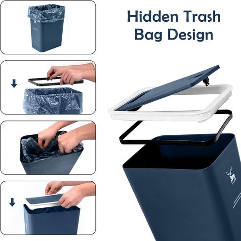 XPIY Trash Can with Lid, 2 Pack 4 Gallons/15 Liters Garbage Can with Press Top, Small Trash Can Dog Proof, Plastic Trash Bin, Waste Basket for Bathroom|Kitchen|Bedroom|Office (2, Blue) in Saudi Arabia