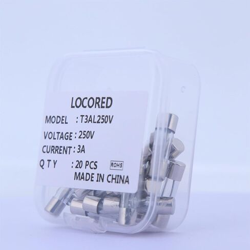 LOCORED 20 قطعة 3A 250 فولت صمامات ضربة بطيئة T3AL250V 5x20 مللي متر 3 أمبير 250 فولت فيوز 0.2x0.78 بوصة خرطوشة تأخير الوقت أنبوب زجاجي فيوز UL مدرج in Kuwait