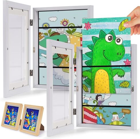 DEOYUEND 2 Pack Kids Art Frames, A4 Artwork Picture Frames Changeable, White Artwork Display Storage Frame for Wall, Holds 100 Pcs, for Crafts, Children Drawing, Hanging Art in Saudi Arabia