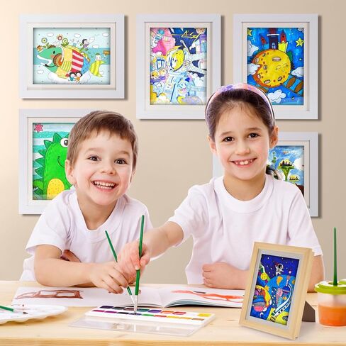 DEOYUEND 2 Pack Kids Art Frames, A4 Artwork Picture Frames Changeable, White Artwork Display Storage Frame for Wall, Holds 100 Pcs, for Crafts, Children Drawing, Hanging Art in Saudi Arabia