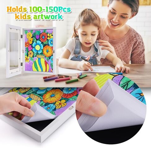 DEOYUEND 2 Pack Kids Art Frames, A4 Artwork Picture Frames Changeable, White Artwork Display Storage Frame for Wall, Holds 100 Pcs, for Crafts, Children Drawing, Hanging Art in Saudi Arabia
