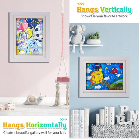 DEOYUEND 2 Pack Kids Art Frames, A4 Artwork Picture Frames Changeable, White Artwork Display Storage Frame for Wall, Holds 100 Pcs, for Crafts, Children Drawing, Hanging Art in Saudi Arabia