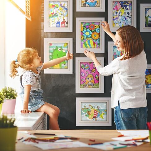DEOYUEND 2 Pack Kids Art Frames, A4 Artwork Picture Frames Changeable, White Artwork Display Storage Frame for Wall, Holds 100 Pcs, for Crafts, Children Drawing, Hanging Art in Saudi Arabia