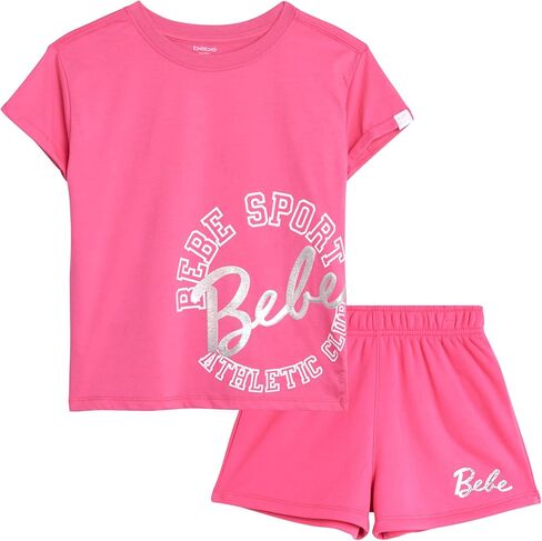 bebe Girls' Active Short Set - 2 Piece Athletic Performance Short - Oversized T-Shirt -Summer Outfit for Girls (7-12) in Saudi Arabia