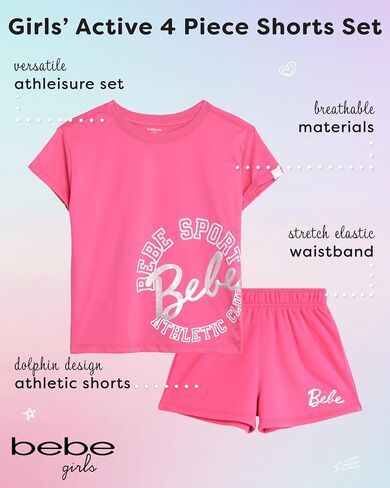 bebe Girls' Active Short Set - 2 Piece Athletic Performance Short - Oversized T-Shirt -Summer Outfit for Girls (7-12) in Saudi Arabia