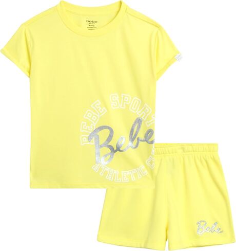 bebe Girls' Active Short Set - 2 Piece Athletic Performance Short - Oversized T-Shirt -Summer Outfit for Girls (7-12) in Saudi Arabia