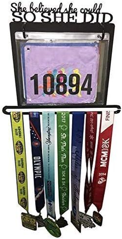 Race Bib and Medal Display - "She Believed She Could So She Did" Hanging and Race Medal Hanger (solid metal) in Saudi Arabia