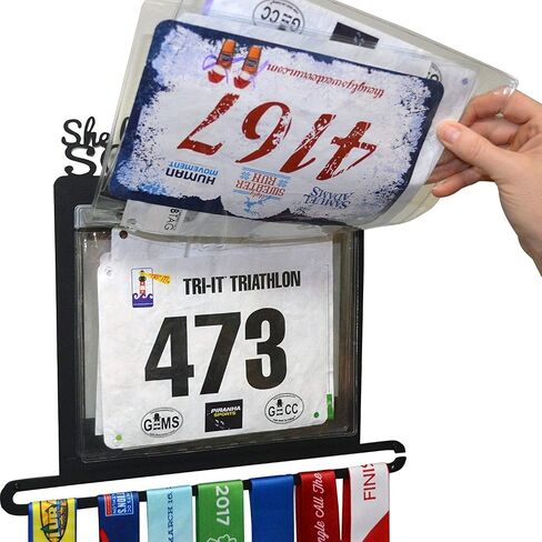 Race Bib and Medal Display - "She Believed She Could So She Did" Hanging and Race Medal Hanger (solid metal) in Saudi Arabia