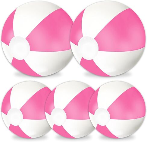 Whaline 5Pcs Inflatable Beach Ball 24 & 16 Inch Round Pool PVC Balls Cute Game Toys for Summer Hawaiian Tropical Theme Beach Party Decorations Water Sand Game Accessory (Pink and White) in Saudi Arabia