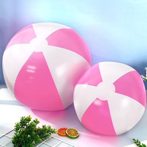 Whaline 5Pcs Inflatable Beach Ball 24 & 16 Inch Round Pool PVC Balls Cute Game Toys for Summer Hawaiian Tropical Theme Beach Party Decorations Water Sand Game Accessory (Pink and White) in Saudi Arabia