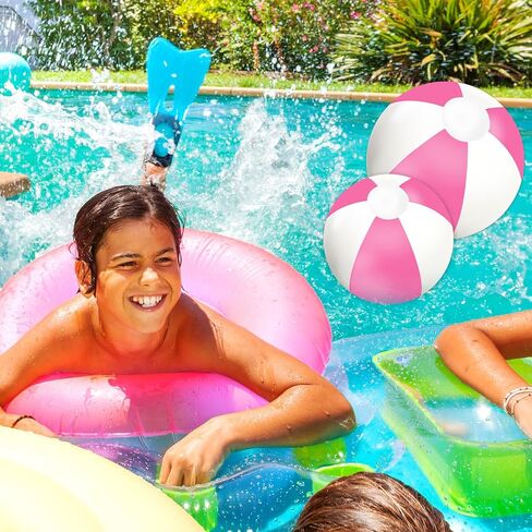 Whaline 5Pcs Inflatable Beach Ball 24 & 16 Inch Round Pool PVC Balls Cute Game Toys for Summer Hawaiian Tropical Theme Beach Party Decorations Water Sand Game Accessory (Pink and White) in Saudi Arabia