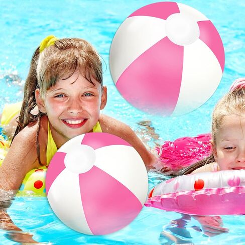 Whaline 5Pcs Inflatable Beach Ball 24 & 16 Inch Round Pool PVC Balls Cute Game Toys for Summer Hawaiian Tropical Theme Beach Party Decorations Water Sand Game Accessory (Pink and White) in Saudi Arabia