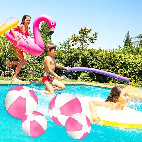 Whaline 5Pcs Inflatable Beach Ball 24 & 16 Inch Round Pool PVC Balls Cute Game Toys for Summer Hawaiian Tropical Theme Beach Party Decorations Water Sand Game Accessory (Pink and White) in Saudi Arabia
