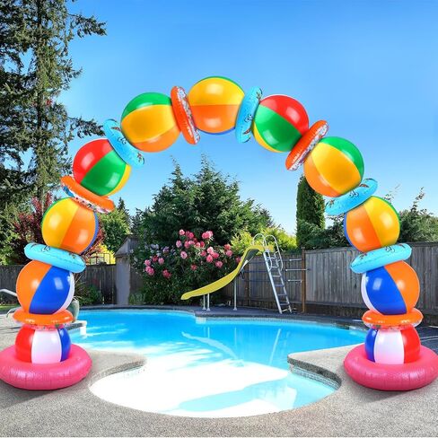 Lunmon Summer Pool Beach Party Decorations Kit Beach Ball Party Arch Kit 11 Pcs Inflatable Beach Balls Bulk Inflatable Pool Party Favors 12 Pool Floats Swimming Ring Inflatable Pool Floats Birthday in Saudi Arabia