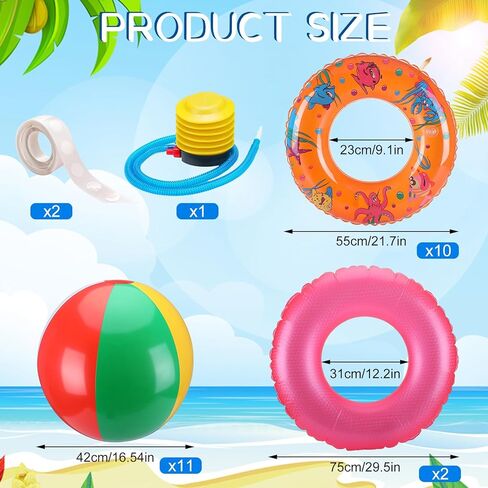 Lunmon Summer Pool Beach Party Decorations Kit Beach Ball Party Arch Kit 11 Pcs Inflatable Beach Balls Bulk Inflatable Pool Party Favors 12 Pool Floats Swimming Ring Inflatable Pool Floats Birthday in Saudi Arabia